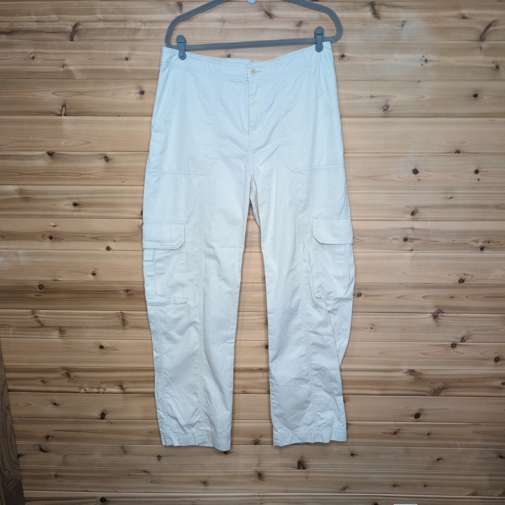 Abercrombie & Fitch Women Off White Cream Cotton Cargo Utility Pants Size 14 32L